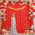 10 x 10ft Red Backdrop Curtains with Lights String for Party by PartyTalk