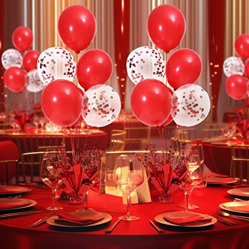 6 Set Red Christmas Table Balloons Centerpiece Stand Kit with Red and Confetti Balloons for Birthday Party Baby Shower Valentine's Day Wedding Prom Graduation Retirement Table Decorations - Image 3