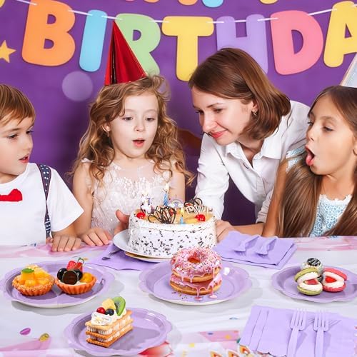96 Pcs Lavender Paper Plates and Napkins Set Party Supplies for 24 Guest - Image 5