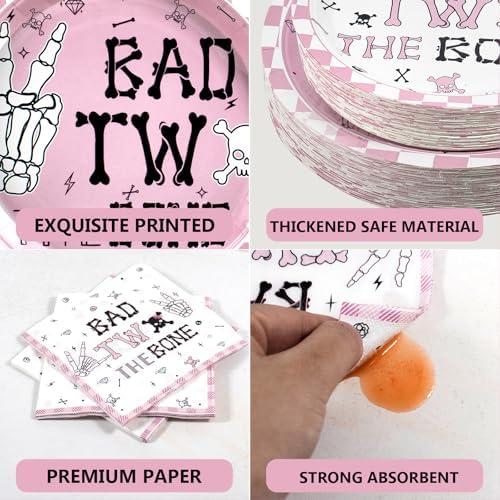 180pcs Bad Two the Bone Plates and Napkins Party Supplies Serve 60 - Image 3
