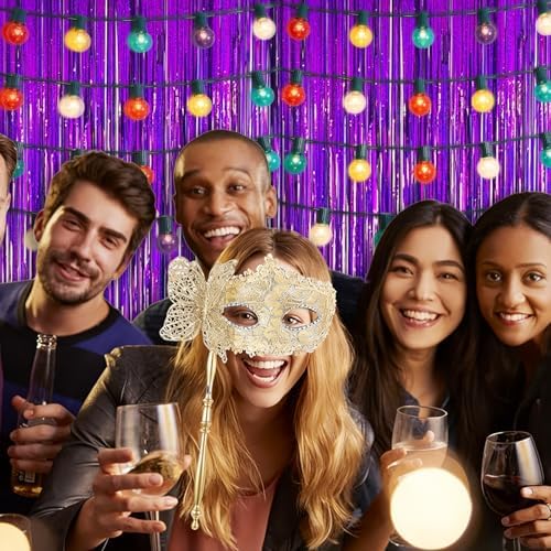 5 Pack 3.28ft x 6.56ft Glitter Purple Tinsel Foil Fringe Curtains, Photo Booth Backdrop Party Decorations for Birthday Wedding Baby Shower Graduation Bachelorette New Years - Image 5