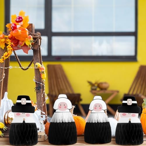 Fourluoo 6 Pcs Fall Pilgrim Honeycomb Centerpiece, Thanksgiving Table Decor - Image 6