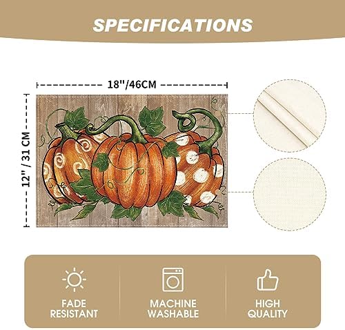 Artoid Mode Wood Polka Dot Pumpkins Fall Placemats Set of 6-12 x 18 Inch - Image 5