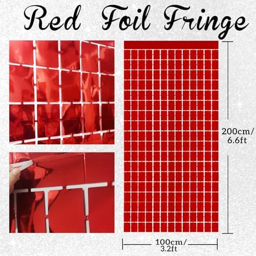 GOER Red Party Backdrop Metallic Tinsel Foil Fringe Curtain Photo Booth Prop for New Year's Eve Graduation Bachelorette Birthday Casino Theme Party Holiday Celebration Decorations (2 Packs) - Image 2