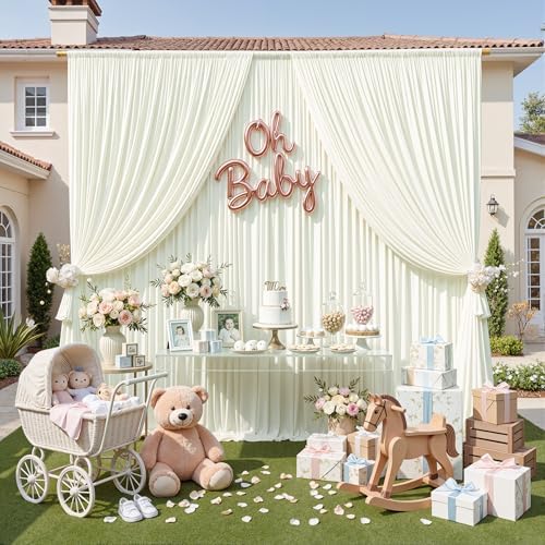 10ft x 8ft Ivory Backdrop Curtain for Parties, Polyester Photo Backdrop Drapes for Wedding Birthday Baby Shower Party Photography Background Home Decor - Image 5