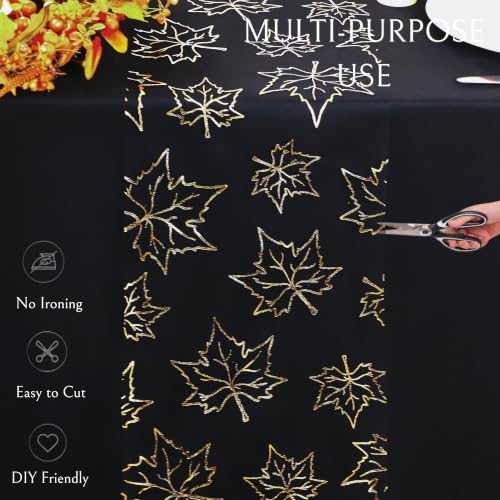 Snowkingdom 49ft Black Gold Leaves Fall Table Runner Thanksgiving Decor - Image 6