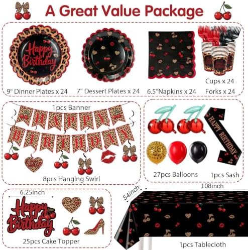 Red Cheetah Print Birthday Decorations, All-in-One Party Set for 24 People - Image 4