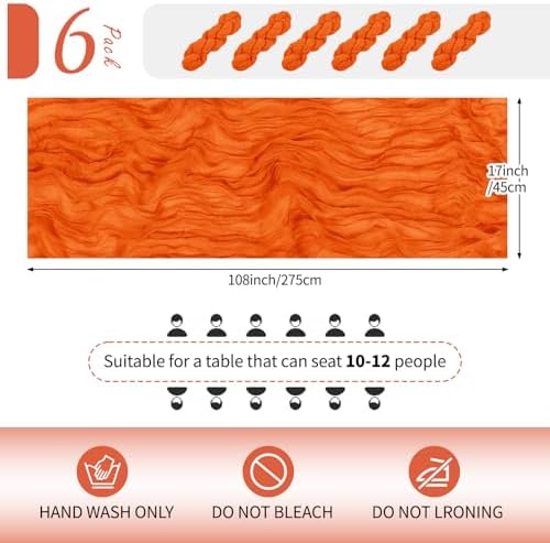 6 Pack Orange Cheesecloth Table Runner 17x108 Inch Semi Sheer Boho Gauze Cheese Cloth Fabric Table Runners Table Decor for Wedding Party Baby Shower Birthday Home Decor Garden Farmhouse - Image 2