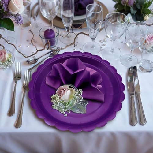 100Pcs Purple Party Supplies Including Scalloped Purple Paper Plates Napkins Serves 50,Disposable Mother's Day Party Dinnerware Set for Birthday Graduation - Image 4
