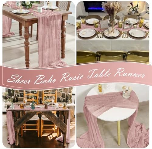 15 Pack Dusty Pink Cheesecloth Table Runner 17 x 108 inch Cheese Cloth Table Runners 9ft Pink Table Runner Rustic Romantic Sheer Gauze Runner for Wedding Party Baby Shower Table Decoration - Image 7