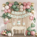 Pink and Sage Green Birthday Decorations with Sand White Gold Balloons by Leraqertra