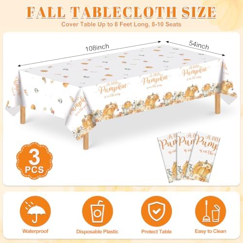 3 Pack Little Pumpkin Tablecloths, Fall Baby Shower Party Decoration - Image 2