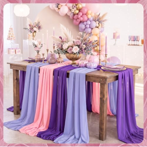 Boao 6 Pcs Pink and Purple Party Decorations Chiffon Table Runner - Image 6