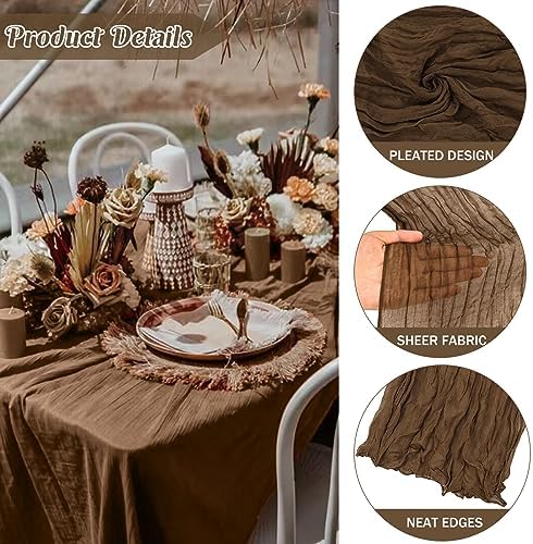 Brown 10FT Cheesecloth Table Runner Boho Gauze Fabric Table Runner Rustic Sheer Runner for Wedding Bridal Baby Shower Birthday Party Boho Table Decor（1 Pack Brown） - Image 2