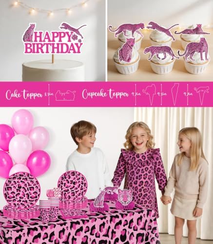 205Pcs Pink Cheetah Birthday Decorations Tableware Set, 25 Serves - Image 6