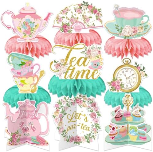 Tea Party Decorations, 9 Pcs Tea Party Table Decorations for Girls by Adeyoo