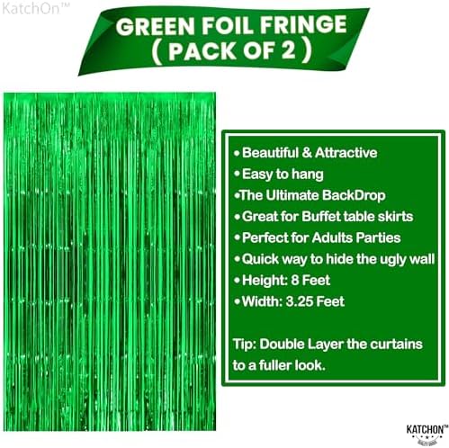 KatchOn Green Streamers Foil Fringe Curtains Pack - 2 Birthday Decorations - Image 4