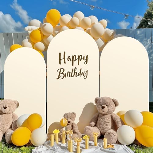 Beige Arch Backdrop Cover (7.2FT,6FT,6FT) Set of 3, Spandex 2-Sided Round Top Chiara Fitted Wedding Arch Cover Backdrop for Wedding Birthday Party Arch Stand Decoration - Image 5