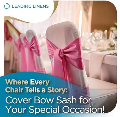 Leading Linens 10 pcs Pink 108"x8" Satin Bow Sash Chair Cover Decoration - Image 4