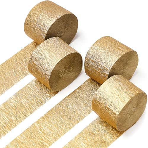 PartyWoo Gold Crepe Paper Streamers 4pcs 328 FT Gold Streamers by PartyWoo