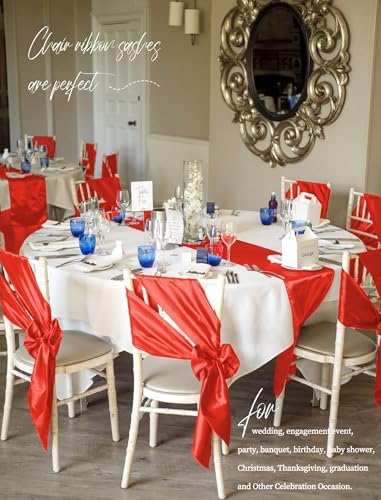 fani 120 PCS Satin Chair Sashes, 7x78 Inch, Red - Image 6