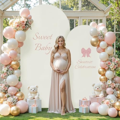 7.2FT 6FT Arch Backdrop Cover for Wedding, Set of 2 Stretchy Spandex Fitted Arch Stand Cover for Baby Shower, Birthday Party Decor, Chiara Backdrop Cover with Double-Sided Design(Ivory) - Image 2