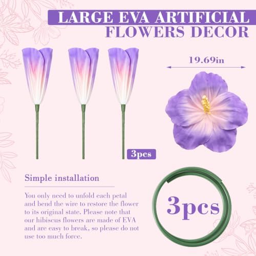 3 Sets 5 FT Giant Hibiscus Flowers Decor, Standing, Purple - Image 2