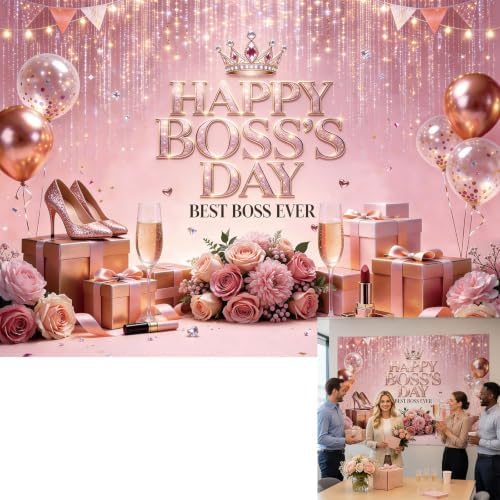 Happy Boss's Day Backdrop 6x4ft Pink Female Boss Party Banner (7X5FT) by BINQOO