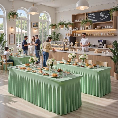 2 Packs Sage Green Spandex Table Cloths 6 Foot, Fitted Stretch Table Cover with Skirts 30x72 Inch, Wrinkle-Free Floor Length Tablecloths Rectangular for Weddings Parties Banquets Events Decorations - Image 4