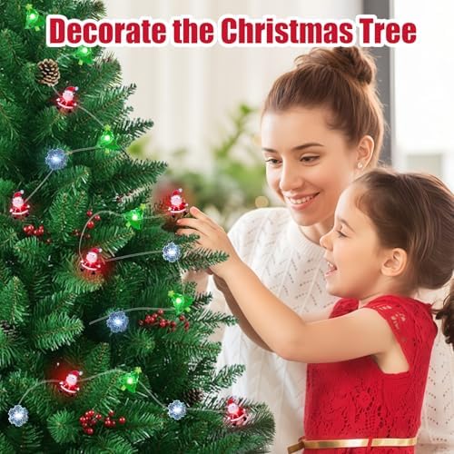 Christmas Lights Santa Snowflake Christmas Tree String Lights, 30 LEDs 10ft Battery Powered, Christmas Decorations Xmas Fairy Lights for Wreath Window Fireplace Tree Poster Board Home Decor - Image 2