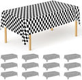12Pack Table Cloth Rectangle Table, 54" x 108" Plastic Tablecloth, Black and White Checkered Table Covers, Waterproof Disposable Table Cloth for Outdoor Picnic Indoor Birthday Party Supplies Dinner by QZYL