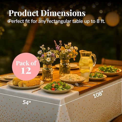 Prestee Rose Gold Plastic Rectangle Tablecloths Pack of 12-54" x 108" Disposable Table Cloths for Parties, Heavy-Duty Waterproof and Stain-Resistant Tablecloth for Thanksgiving, Weddings, Holidays - Image 2