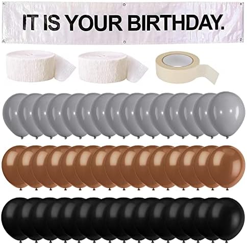It is Your Birthday Banner, The Office Theme Infamous Husband Birthday Party Decorations,Grey Brown Black Latex Balloons,White Crepe Streamer Rolls + Tape,The Office Birthday Decorations 49Pcs Kit by HCYIRPTBL