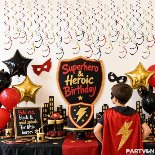 32 PCS Red Black Gold Hanging Swirl Decorations, Sparkle Ceiling Swirls with Plastic Streamers for Casino Night, Graduation, Birthday, Wedding, Hollywood Theme, Baby Shower - Image 6