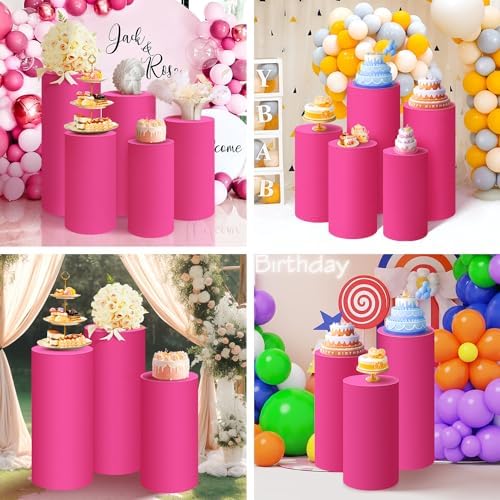 SaitiMade Set of 3 - Fuchsia Cylinder Pedestal Stand Covers - Image 6