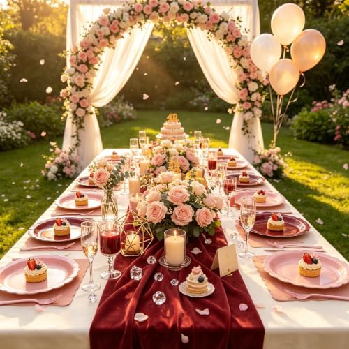 Pink and Burgundy Paper Plates and Napkins,Include Gradient 9inch Plates Napkins Forks Disposable Party Supplies for Baby Shower,Birthday,Wedding,Serves 24 - Image 5