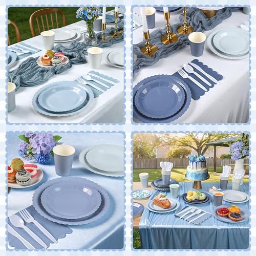 168 Pcs Dusty Blue Paper Plates and Napkins, Serve for 24 Guest - Image 5