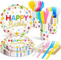 Meanplan 168 Pcs Happy Birthday Plates Napkins Tableware Set 24 Guest by Meanplan
