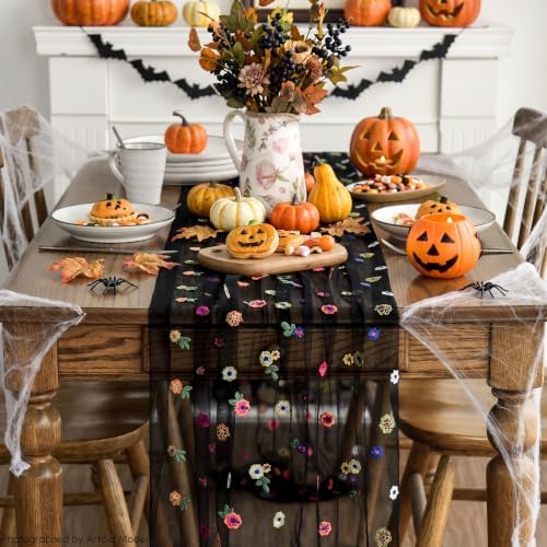 Artoid Mode Black Embroidery Daisy Gauze Table Runner 120 Inch 10FT - Image 2
