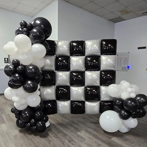 25PCS Black Pearl White Square Foil Balloons Wall Backdrop - Image 5