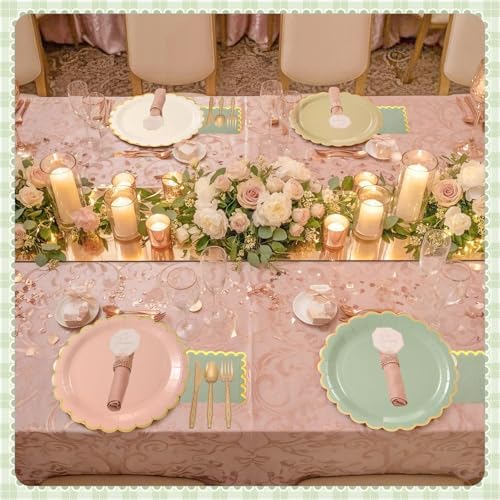 Mimorou 338 Pcs Sage Green and Pink Plates Napkins Cups Flatware Set - Image 6
