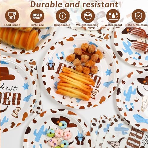 50 Guests My First Rodeo Birthday Party Supplies Decoration 1st Rodeo Party Birthday Plates and Napkins Forks Western Cowboy Tableware My First Rodeo Paper Plates for Boy Baby Shower Party 200PCS - Image 3