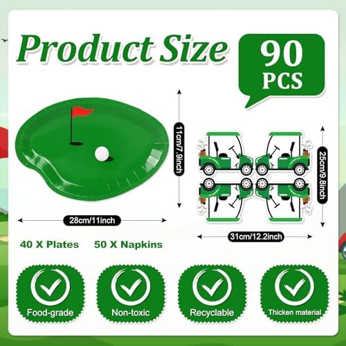 Whaline 90Pcs Golf Party Plates Napkin Set, Green Sport Ball - Image 2