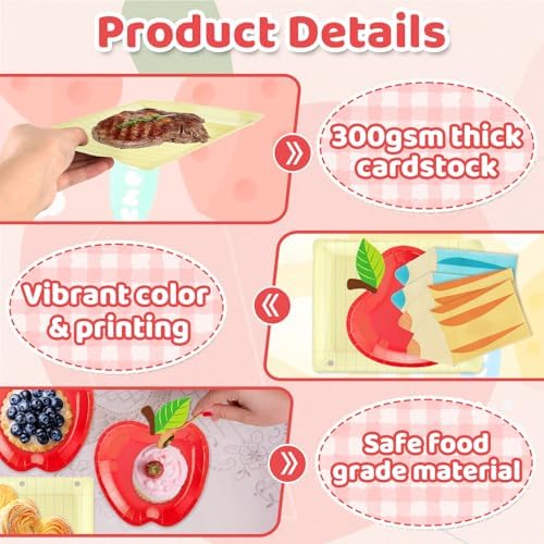 Apple Paper Plates with Napkins, Back to School Party Set, Serves 50 - Image 4