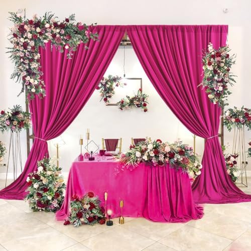 AK TRADING CO. 10 feet x 10 feet Polyester Backdrop Drapes Curtains Panels with Rod Pockets - Wedding Ceremony Party Home Window Decorations - Fuchsia - Image 4