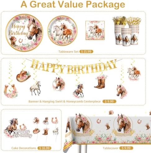 Xynic 211Pcs Horse Birthday Decorations Tableware Set, 25 Serves - Image 3