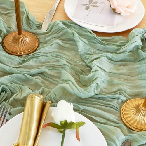 8 Pack Sage Green Cheesecloth Table Runner 120 Inch Boho Wedding Decor - Image 5