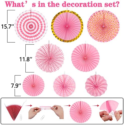 Moon Boat 35PCS Party Decorations Paper Fan Hanging Set - Birthday,Bridal/Baby Shower,Bachelorette,Wedding Decor (Pink) - Image 3