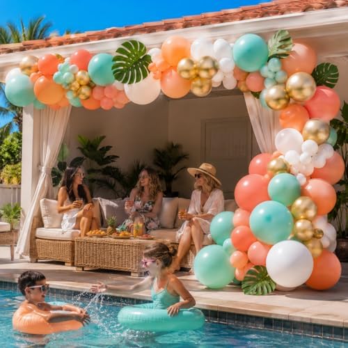 Tropical Balloon Arch Kit, 149 PCS Hawaiian Luau Balloons Garland Pink Teal Orange Coral Metallic Gold Latex Balloons for Flamingo Summer Aloha Beach Pool Baby Shower Birthday Party Decorations - Image 3