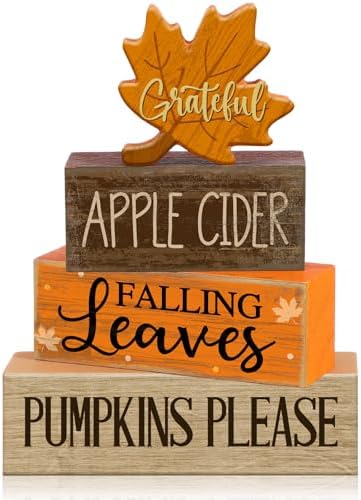 Moucuny 4 Pcs Fall Table Decor for Home, Wooden Grateful Maple Leaf Signs by Moucuny